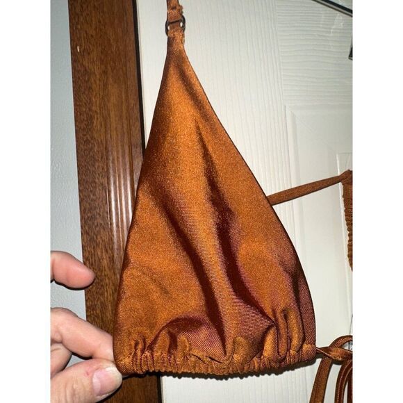NWT MINKPINK Canyon Wrap Triangle Bikini Top in Gingerbread Brown SZ LG - Picture 7 of 16